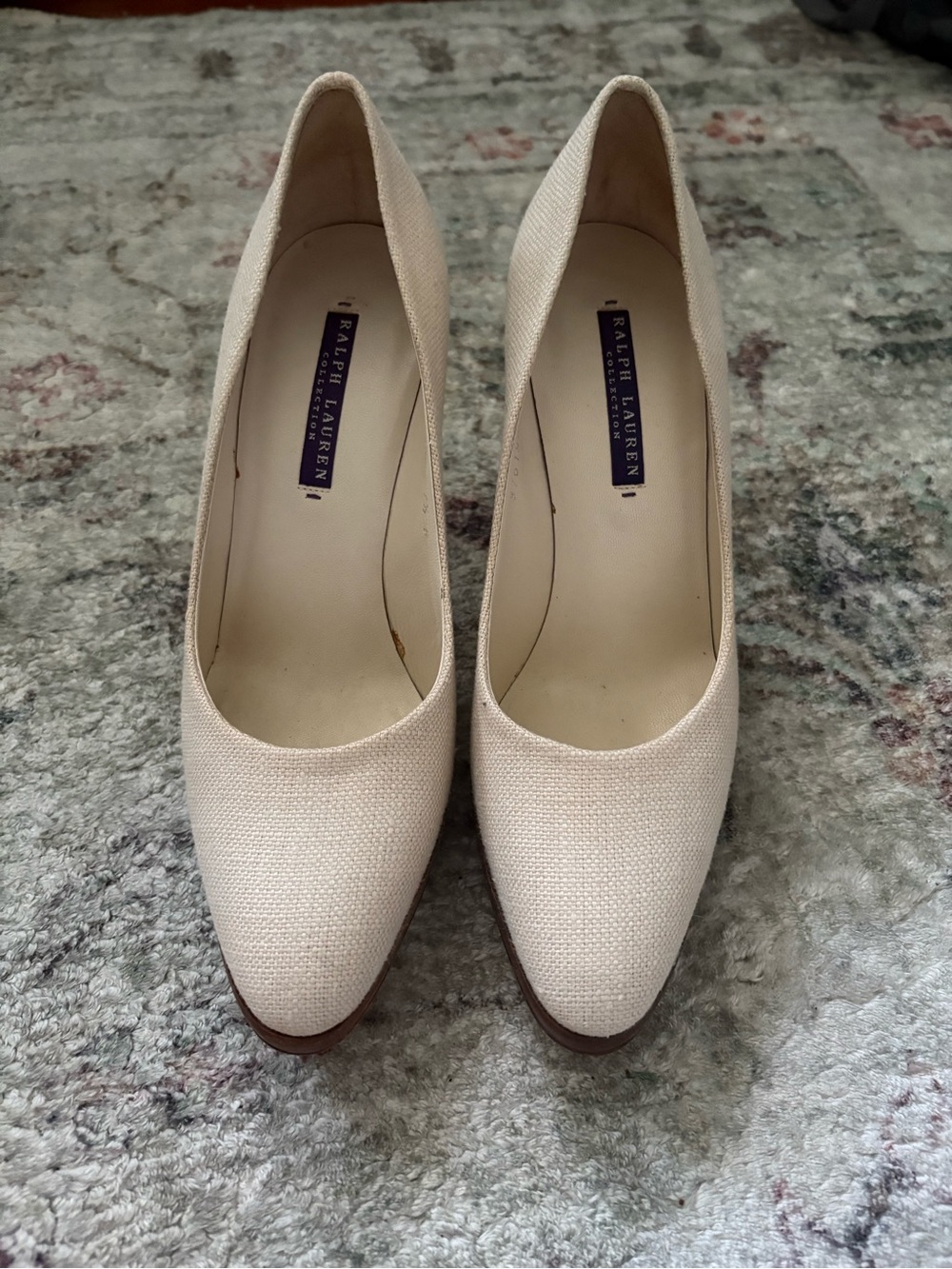 Ralph Lauren Neutral Canvas Closed-Toe Pumps